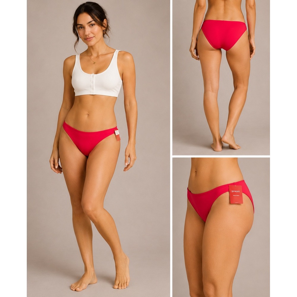 Spanx Swim Bikini Women XL Hibiscus Red New Low Rise Bottom
